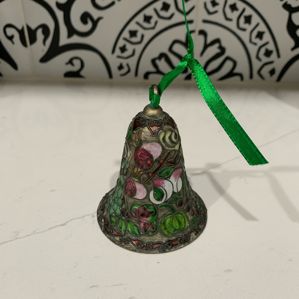 Vintage CLOISONNE Enameled Bell Ornament Christmas Theme Holiday Floral